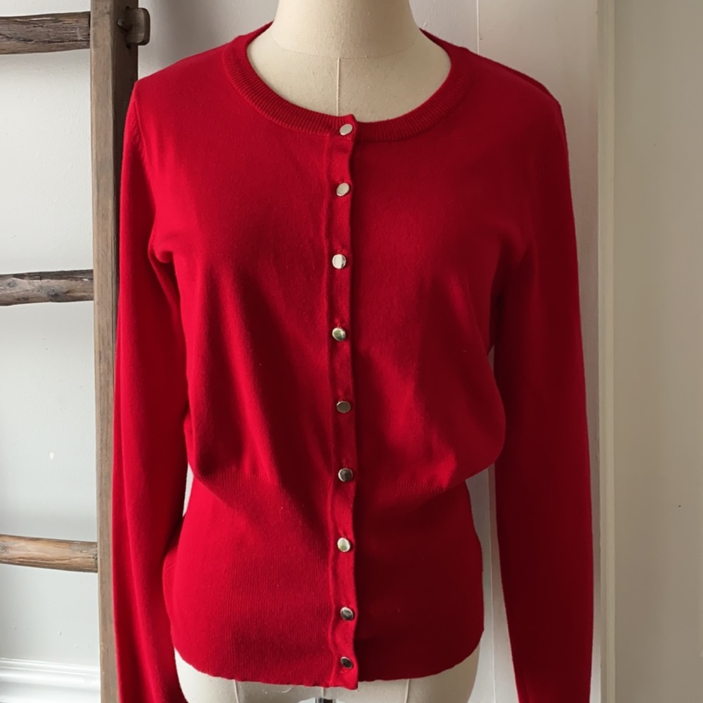 PHILOSOPHY Red Cardigan Silver Buttons Size S